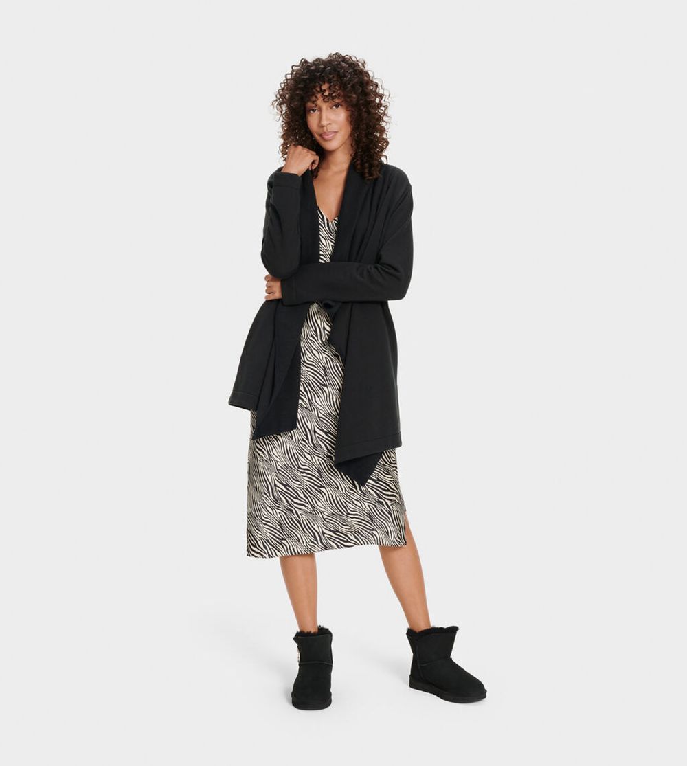 Ugg Janni Fleece Blanket - Womens Cardigans - Black - NZ (5182XUZMD)